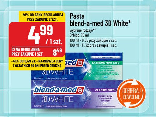 Pasta do zębów extreme mint kiss Blend-a-med 3d white promocja w POLOmarket