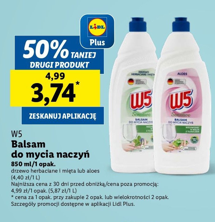 Balsam do mycia naczyń aloes W5 promocja