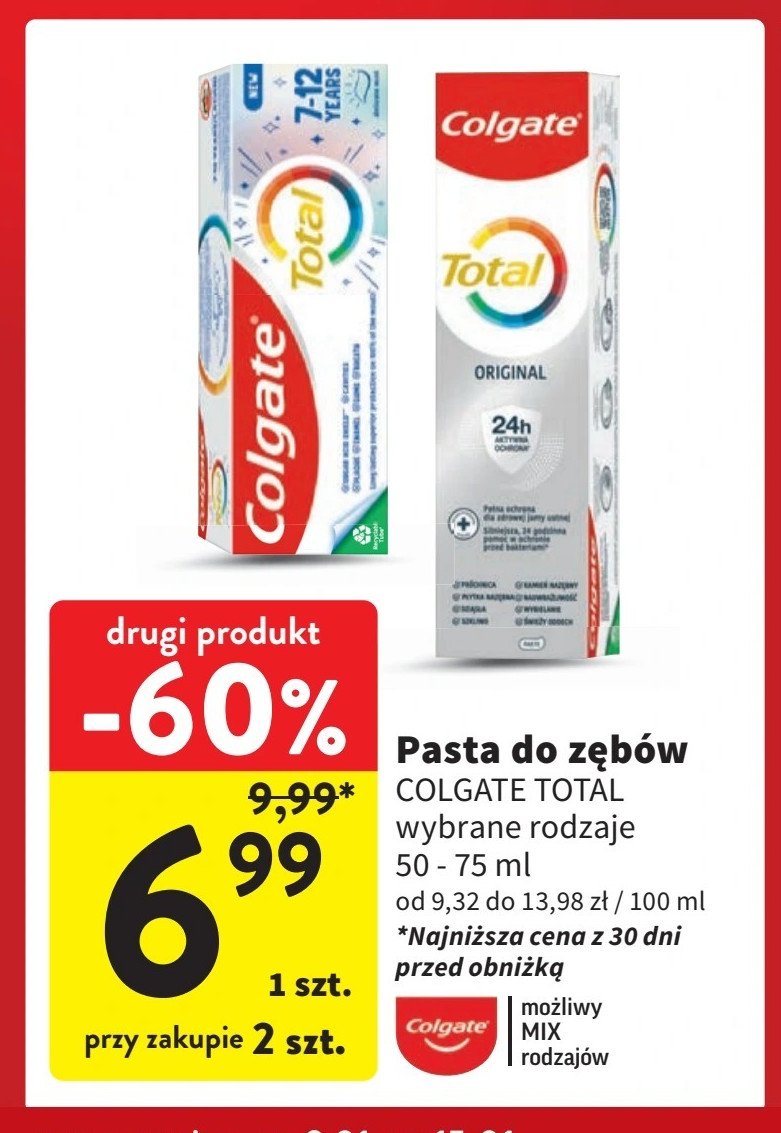 Pasta do zębów dla dzieci w wieku 7-12 lat Colgate total promocja