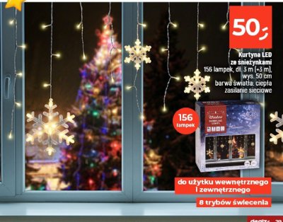 Kurtyna LED ze śnieżynkami 156 lampek, dł. 3 m (+3 m), wys. 50 cm, barwa światła: ciepła, zasilanie sieciowe promocja w Dealz