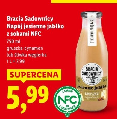 Napój jesienne jabłko z sokami NFC gruszka-cynamon  promocja w Lidl