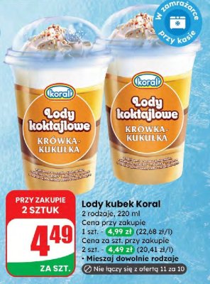 Lody kubek koktajlowe 2 rodzaje promocja w Dino