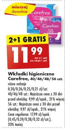 Wkładki higieniczne long fresh Carefree plus promocja w Biedronka