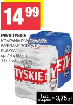 Piwo Tyskie Kompania Piwowarska wybrane rodzaje puszka promocja w SPAR