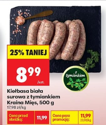 Kiełbasa biała surowa z tymiankiem, 500 g promocja w Biedronka