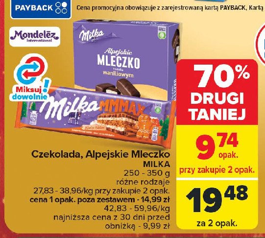 Czekoladki waniliowe Milka alpejskie mleczko promocja w Carrefour Market