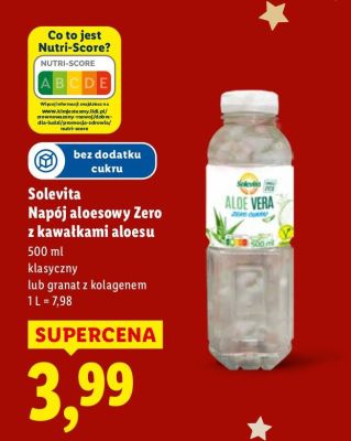 Napój aloesowy Zero z kawałkami aloesu Solevita granat z kolagenem promocja w Lidl