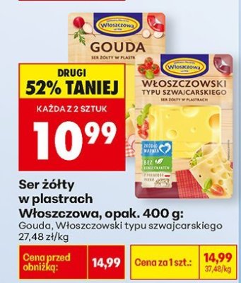 Ser żółty w plastrach opak. 400 g Włoszczowski typu szwajcarskiego promocja w Biedronka