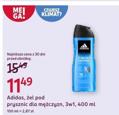 Żel pod prysznic Adidas, 3w1, 400 ml promocja w Rossmann