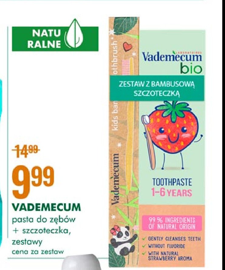 Pasta do zębów truskawkowa + szczoteczka do zębów bambusowa Vademecum bio kids promocja