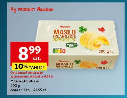 Masło irlandzkie Auchan różnorodne (logo czerwone) promocja w Auchan