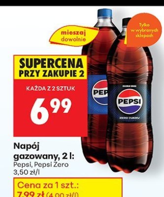 Napój gazowany, 2 l: Pepsi, Pepsi Zero promocja w Biedronka