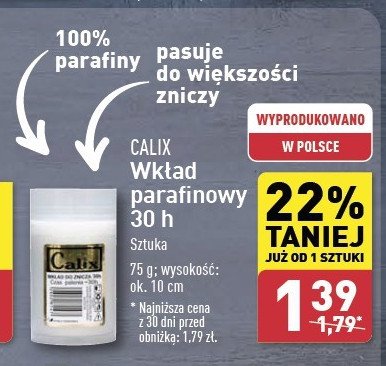 Wkład parafinowy do znicza 30 h Calix promocja