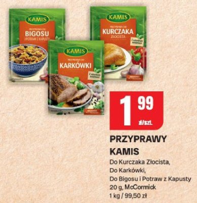 Przyprawy Kamis do kurczaka złocista, do karkówki, do bigosu i potraw z kapusty promocja w Chorten