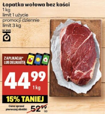 Łopatka wołowa bez kości promocja w Delikatesy Centrum