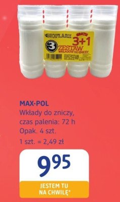 Wkłady do zniczy MAX-POL czas palenia: 72 h promocja w Drogerie DM