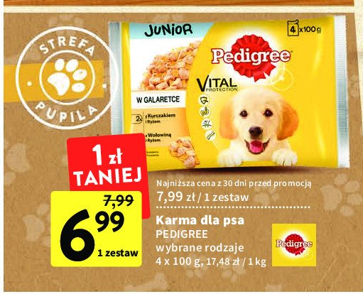 Karma dla psa junior z kurczakiem i ryżem w galaretce Pedigree vital promocja