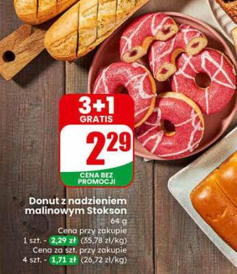Donut z nadzieniem malinowym Stokson promocja w Dino