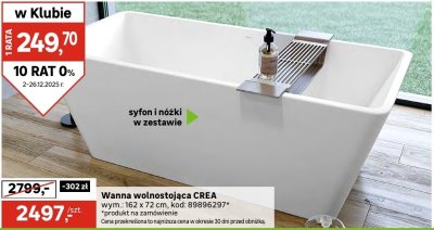 Wanna wolnostojąca CREA wym. 162 x 72 cm promocja w Leroy Merlin