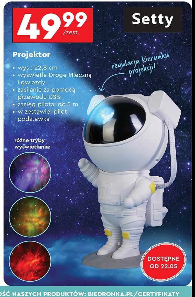 Projektor 22.8 cm Setty promocja w Biedronka
