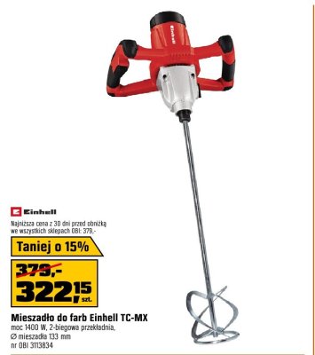 Mieszadło do farb Einhell TC-MX moc 1400 W, 2-biegowa przekładnia, ⌀ mieszadła 133 mm promocja w OBI