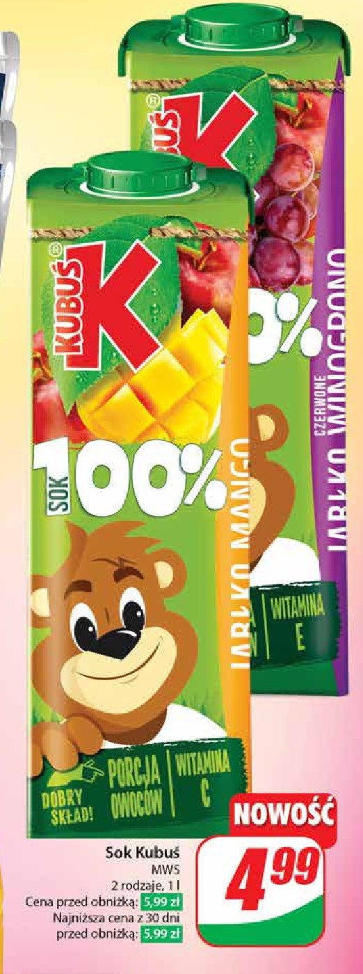 Sok jabłko-mango Kubuś 100% sok promocja