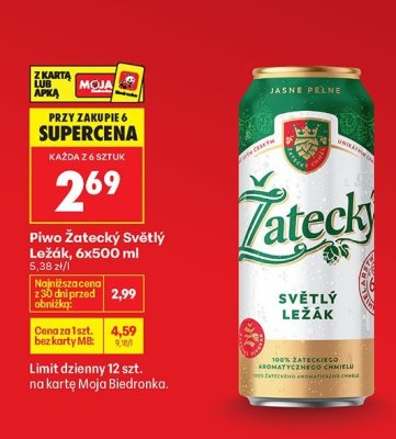 Piwo Żatecký Světlý Ležák 6x500ml promocja w Biedronka