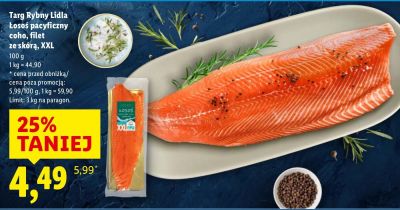 Łosoś pacyficzny coho, filet ze skórą XXL Targ Rybny Lidla promocja w Lidl