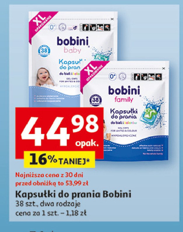 Kapsułki do prania do bieli i kolorów Bobini baby promocja w Auchan