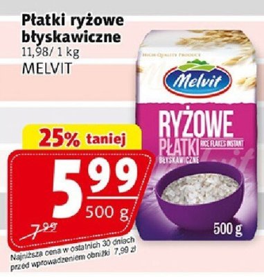 Płatki ryżowe błyskawiczne MELVIT promocja w Prim Market