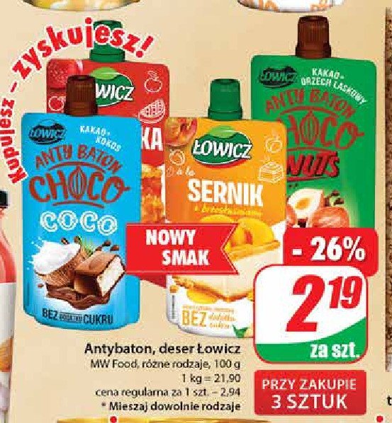 Mus kakao-orzech laskowy 艁owicz anty baton promocja