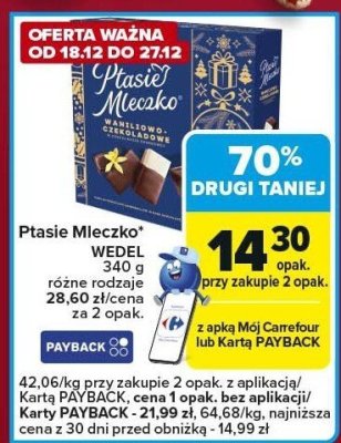 Ptasie Mleczko wafle WEDEL 340 g różne rodzaje promocja w Carrefour Express
