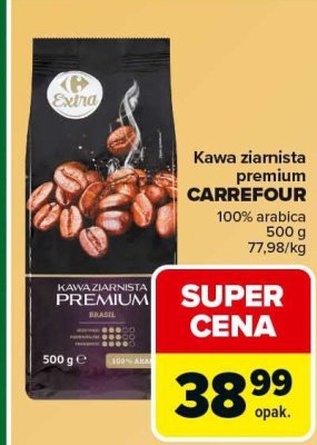 Kawa ziarnista premium CARREFOUR 100% arabica 500g promocja w Carrefour