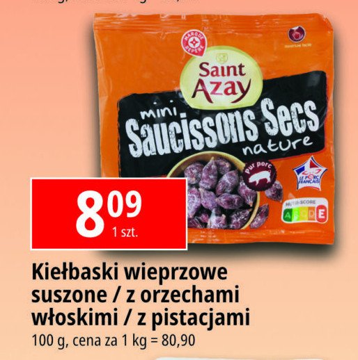 Kiełbaski wieprzowe suszone z orzechami Wiodąca marka saint azay promocja