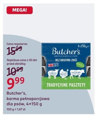 Karma pełnoporcjowa dla psów Butcher's Tradycyjne Pasztety promocja w Rossmann
