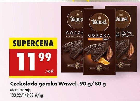 Czekolada gorzka extra 90% Wawel promocja