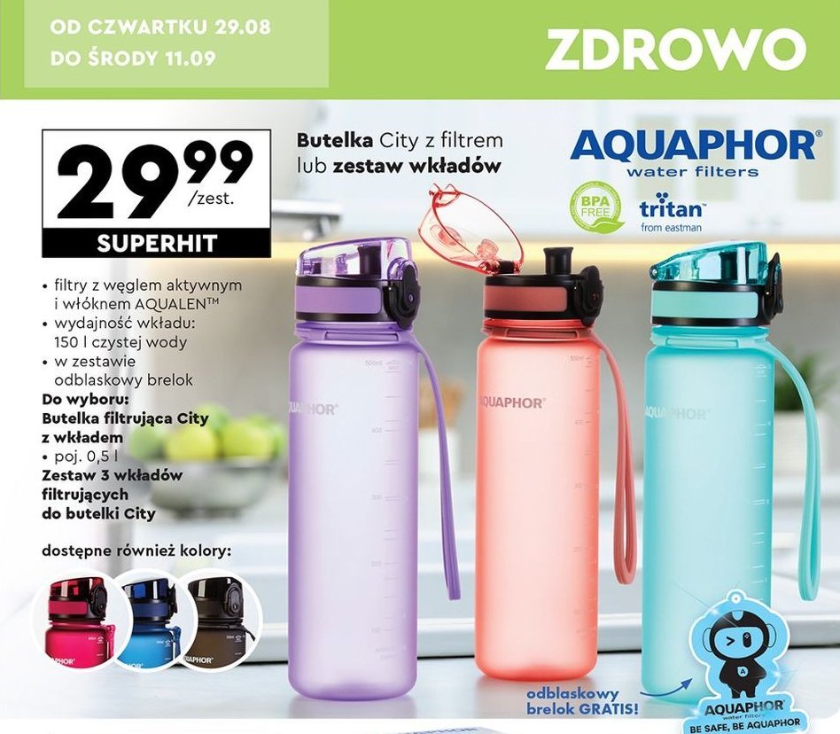 Butelka filtrująca city 500 ml zielona Aquaphor promocja