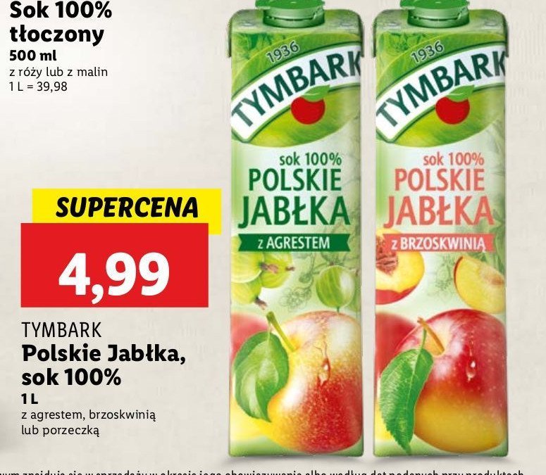 Sok 100% polskie jabłka z agrestem Tymbark 1936 promocja w Lidl