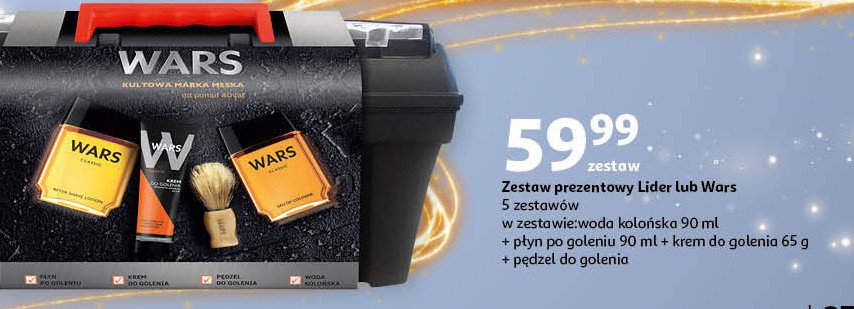 Zestaw w skrzynce classic płyn po goleniu 90 ml + woda kolońska 90 ml + krem do golenia 65 g + pędzel do golenia Wars zestaw promocja