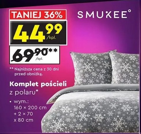 Pościel polarowa 160 x 200 cm + 2 x 70 x 80 cm Smukee home promocja