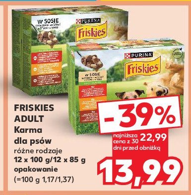 Karma dla psa w sosie z 4 x wołowiną i ziemniakami + 4 x z kurczakiem i marchewką + 4 x z jagnięciną i marchewką Friskies adult Purina friskies promocja