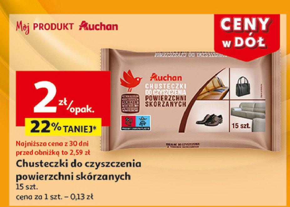 Chusteczki do artykułów skórzanych Auchan różnorodne (logo czerwone) promocja