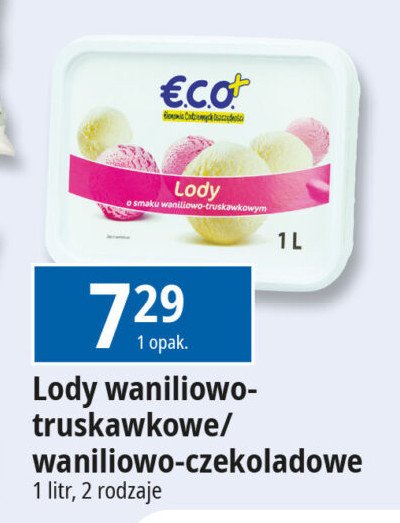 Lody waniliowo-truskawkowe Eco+ promocja w Leclerc