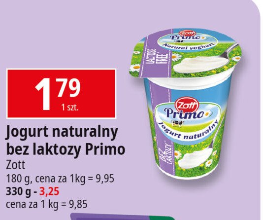 Jogurt naturalny bez laktozy Zott primo promocja w Leclerc