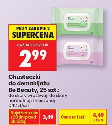 Chusteczki do demakijażu Be Beauty, 25 szt. dla skóry normalnej i mieszanej promocja w Biedronka