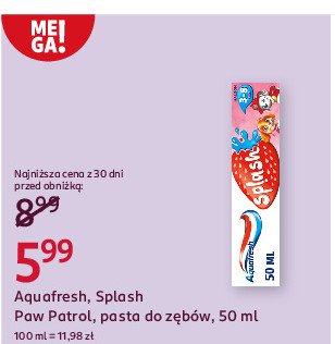 Pasta do zębow truskawkowa 3-8 lat Aquafresh splash promocja w Rossmann