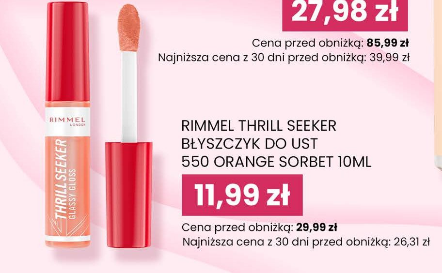 Błyszczyk do ust 550 orange sorbet Rimmel thrill seeker promocja w Dino