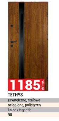 Drzwi TETHYS zewnętrzne, stalowe ocieplone, polistyren kolor złoty dąb 90 promocja w Merkury Market