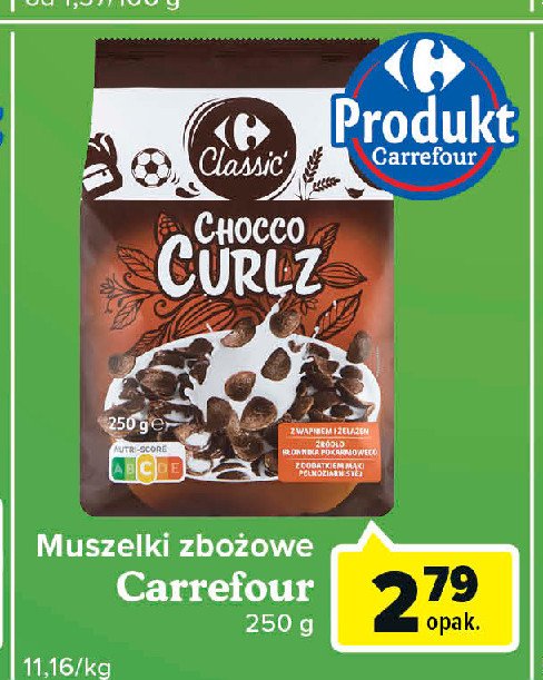 Płatki muszelki zbożowe o smaku czekoladowym Carrefour classic promocja