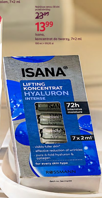 Ampułki do twarzy liftingujące Isana hyaluron intense promocja w Rossmann